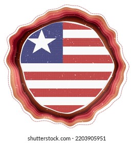 Liberia flag in frame. Badge of the country. Layered circular sign around Liberia flag. Appealing vector illustration.