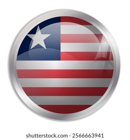 Liberia flag - glossy circle button displays a colorful flag representing a country cultural identity and heritage. The essence of national pride and unity.