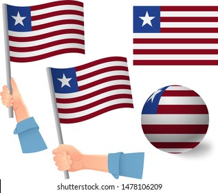 Liberia flag in hand set. Ball flag. National flag of Liberia vector illustration