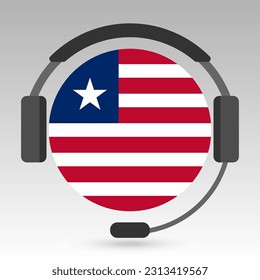 Liberia flag with headphones, support sign. Vector illustration.