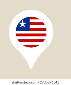 Bandeira da Libéria dentro de um pino de localização de mapa branco, um símbolo patriótico para viagens e ilustração vetorial de geografia nacional.