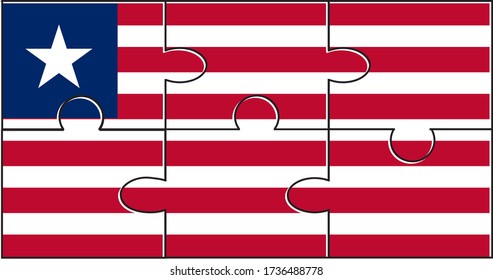 Liberia Flag Jigsaw Puzzle. Vector illustration. 6 pieces of puzzles. Simple puzzles for kids