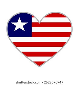 Bandeira da Libéria. Libéria adoram bandeira. Libéria bandeira em forma de coração. Símbolo de amor. Ilustração vetorial