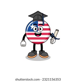 liberia flag mascot with graduation pose , character design