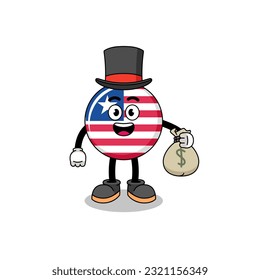 liberia flag mascot illustration rich man holding a money sack , character design