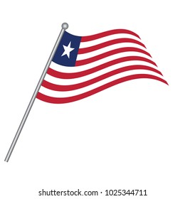 Liberia flag. The national flag of Liberia on a pole. The waving flag. The sign and symbol of the country. Realistic vector on white.