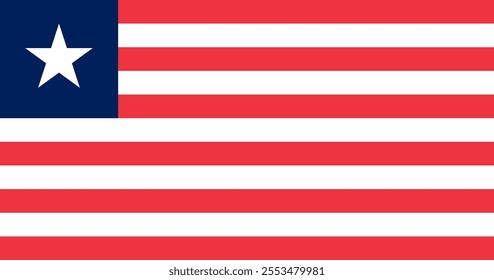 Liberia flag in official colors, dimensions and aspect ratio. Vector flag symbolizing national pride, identity, heritage, patriotism and authority