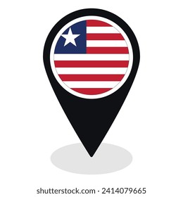Liberia Flag auf Karte Pinpoint Symbol einzeln. Flagge Liberias