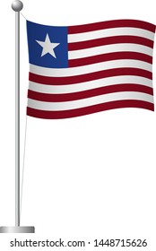 Liberia flag on pole. Metal flagpole. National flag of Liberia vector illustration