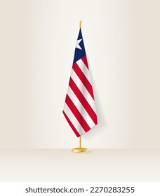 Liberia flag on a flag stand. Vector illustration.