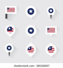 liberia flag and pins for infographic, and map design