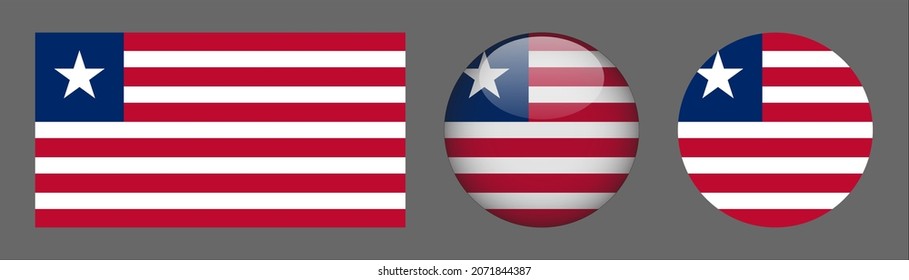 Liberia flag set collection, button rounded, flat rounded.