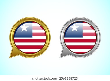 Liberia flag speech bubble. Speaking flag icon in gold and silver color