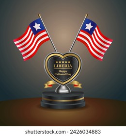 Liberia flag in a stand on table. Vector Illustration