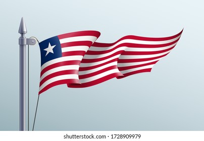 Liberia flag state symbol isolated on background national banner. Greeting card National Independence Day of the republic of Liberia. Illustration banner with realistic state flag.