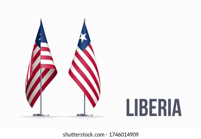 Liberia flag state symbol isolated on background national banner. Greeting card National Independence Day of the republic of Liberia. Illustration banner with realistic state flag.