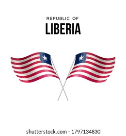 Liberia flag state symbol isolated on background national banner. Greeting card National Independence Day of the republic of Liberia. Illustration banner with realistic state flag.