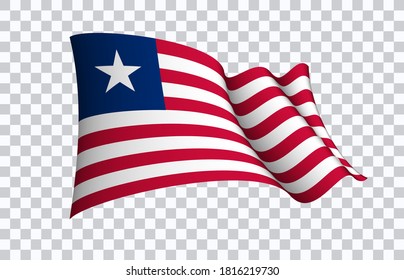 Liberia flag state symbol isolated on background national banner. Greeting card National Independence Day of the republic of Liberia. Illustration banner with realistic state flag.