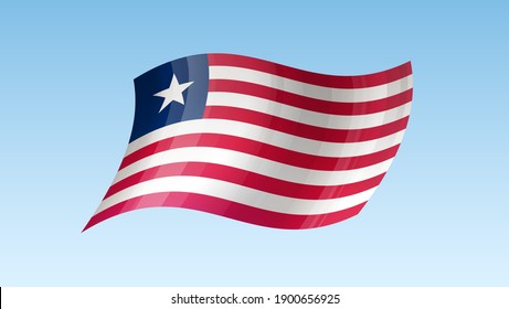 Liberia flag state symbol isolated on background national banner. Greeting card National Independence Day of the republic of Liberia. Illustration banner with realistic state flag.