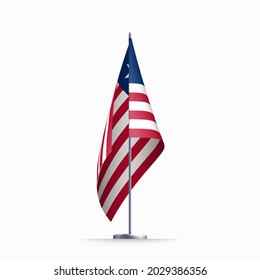 Liberia flag state symbol isolated on background national banner. Greeting card National Independence Day of the republic of Liberia. Illustration banner with realistic state flag.