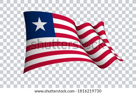 Liberia flag state symbol isolated on background national banner. Greeting card National Independence Day of the republic of Liberia. Illustration banner with realistic state flag.