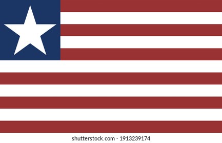 Liberia Flag vector isolated on transparent background. Based on the US flag, the Liberian ensign has only one star and eleven stripes.