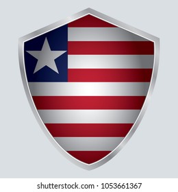 Liberia Flag Vector Shield Icon . vector illustration . Shadow vector. gray background. 3d. eps10.