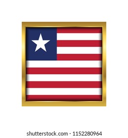 Liberia Flag Vector Square Icon - Illustration, Flag of Liberia. Abstract concept, icon,golden square, button. Raster illustration on white background.