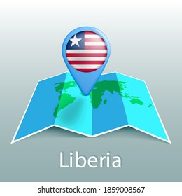 Liberia flag world map in pin with name of country