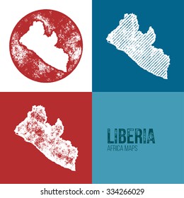 Liberia Grunge Retro Maps - Africa - Three silhouettes Liberia maps with different unique letterpress vector textures - Infographic and geography resource
