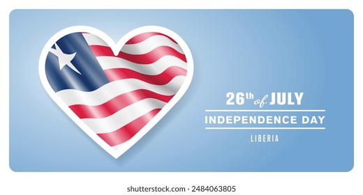 Liberia happy independence day greeting card, banner vector illustration. Liberian national holiday 26th of July design element with 3D flag