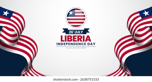 Liberia independence day banner background 26 July design element with waving ribbon flag