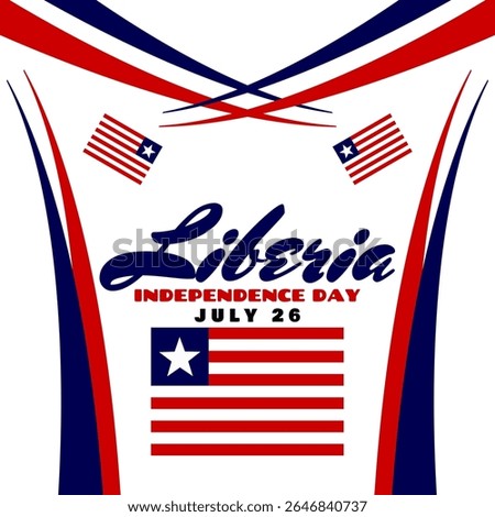 Liberia Independence Day to celebrate on July 26th. The Liberian flag flying with ribbon decoration on white background. Happy Independence Day.