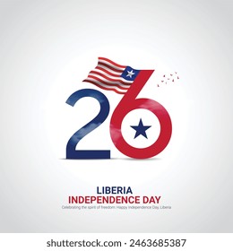 diseño de anuncios creativos del día de la independencia de liberia, celebración del día de la independencia de liberia, Festiva nacional el 26 de julio. Ondeando la bandera. Ilustración vectorial.