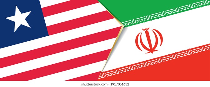 Liberia and Iran flags, two vector flags symbol of relationship or confrontation.