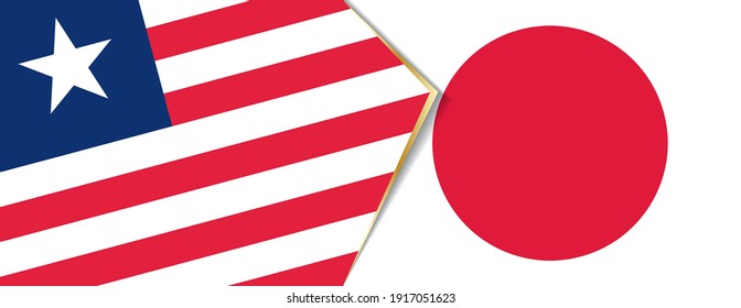 Liberia and Japan flags, two vector flags symbol of relationship or confrontation.