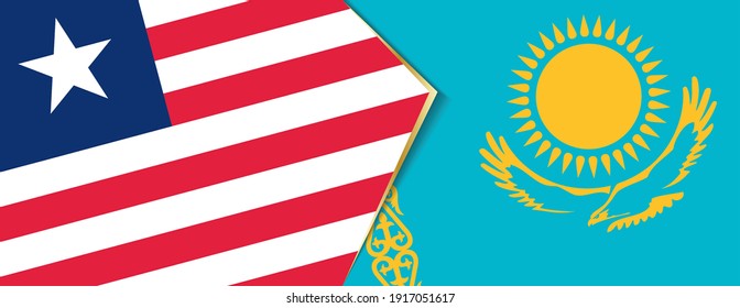 Liberia and Kazakhstan flags, two vector flags symbol of relationship or confrontation.