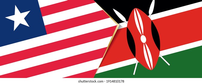 Liberia and Kenya flags, two vector flags symbol of relationship or confrontation.