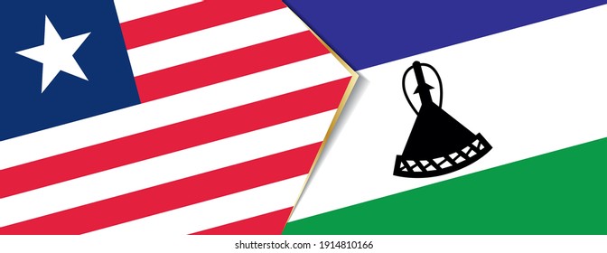 Liberia and Lesotho flags, two vector flags symbol of relationship or confrontation.