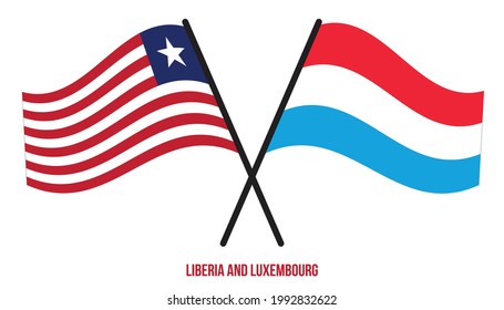 Liberia and Luxembourg Flags Crossed And Waving Flat Style. Official Proportion. Correct Colors.