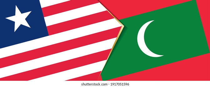 Liberia and Maldives flags, two vector flags symbol of relationship or confrontation.