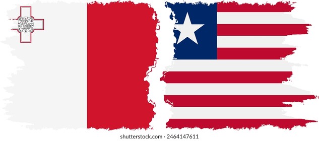 Liberia and Malta grunge flags connection, vector