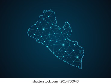 Liberia map Abstract mash line and point scales on dark background. Wire Frame 3D mesh polygonal network line. Network line, design sphere, dot and structure vector.