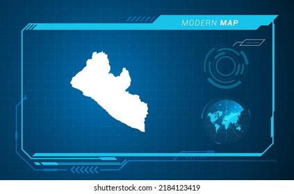 Liberia map of blue digital frame HUD, GUI, UI interface technology radar vector.