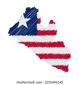 Liberia map color hand drawn sketch. Vector concept illustration flag, scribble map. Country map for infographic, brochures and presentations isolated on white background. Vector illustration.