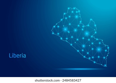 Mapa de Liberia - concepto de tecnología de la comunicación, gráfico de bajo poli.
