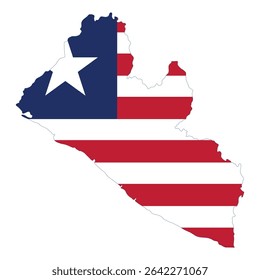 Mapa da Libéria com bandeira do país. Mapa da Libéria com bandeira