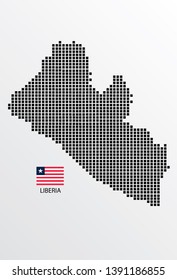Liberia map design square with flag Liberia. 