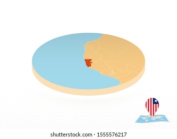 Liberia map designed in isometric style, orange circle map of Liberia for web, infographic and more.   