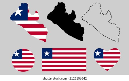 Liberia Map Flag Icon Set Vector